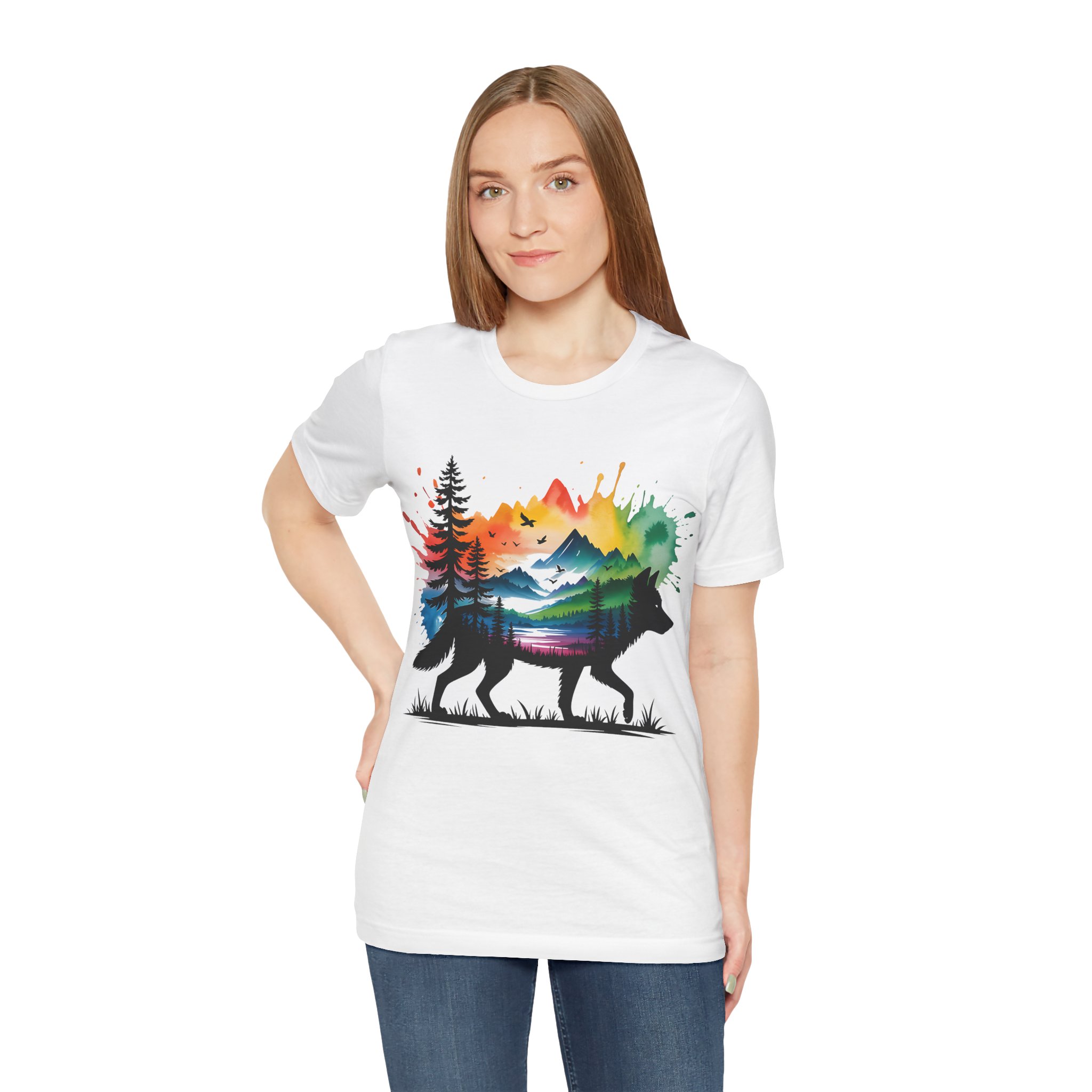 Wild Forest Fox T-Shirt – Watercolor Wildlife Silhouette - Image 3