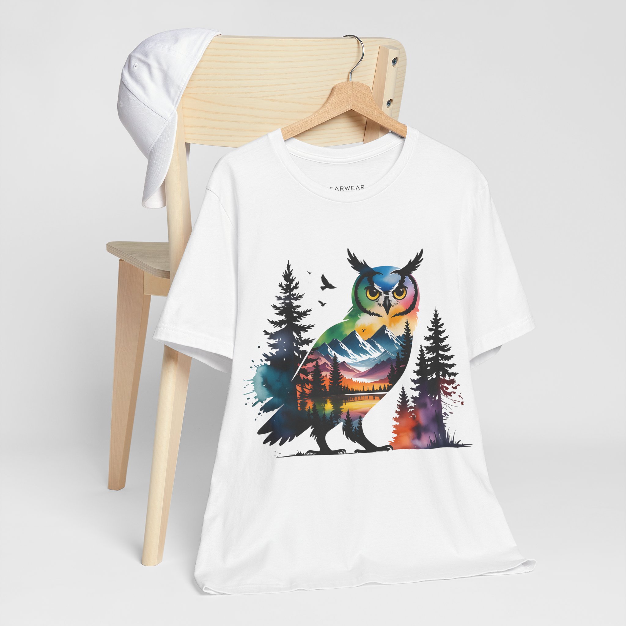 Wild Forest Owl T-Shirt – Watercolor Wildlife Silhouette - Image 2