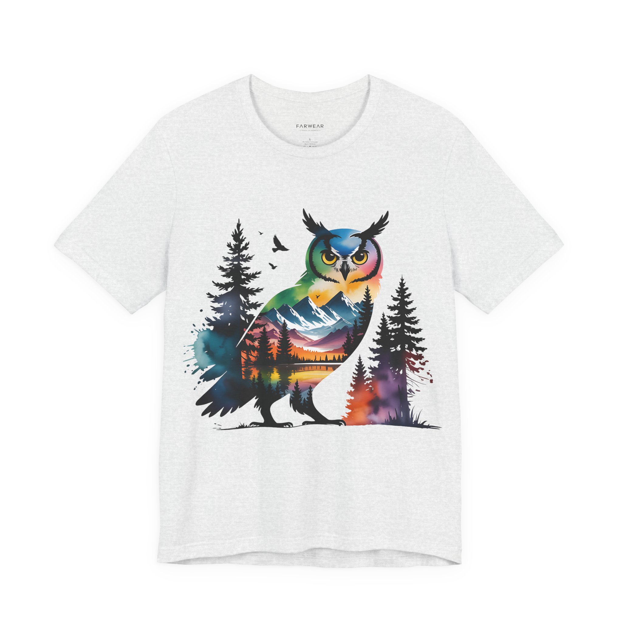 Wild Forest Owl T-Shirt – Watercolor Wildlife Silhouette - Image 6