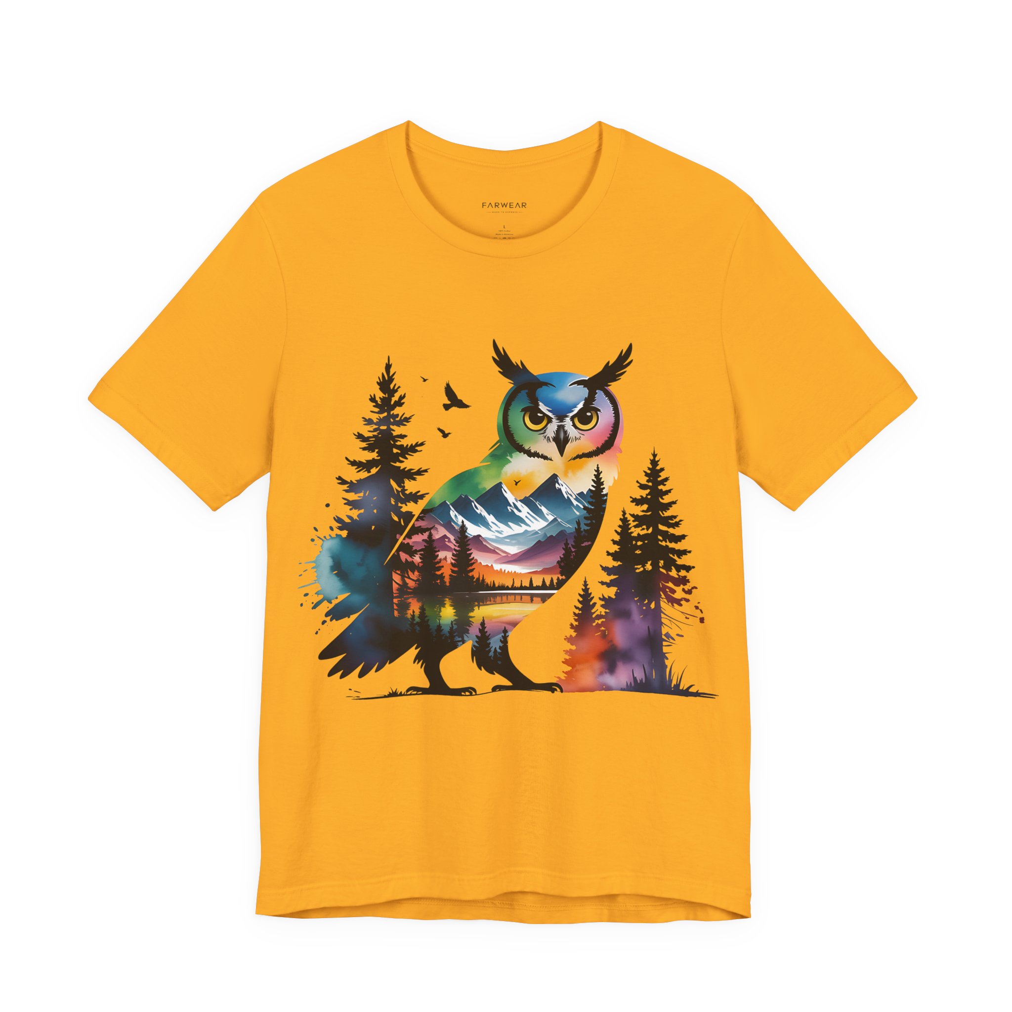 Wild Forest Owl T-Shirt – Watercolor Wildlife Silhouette - Image 8