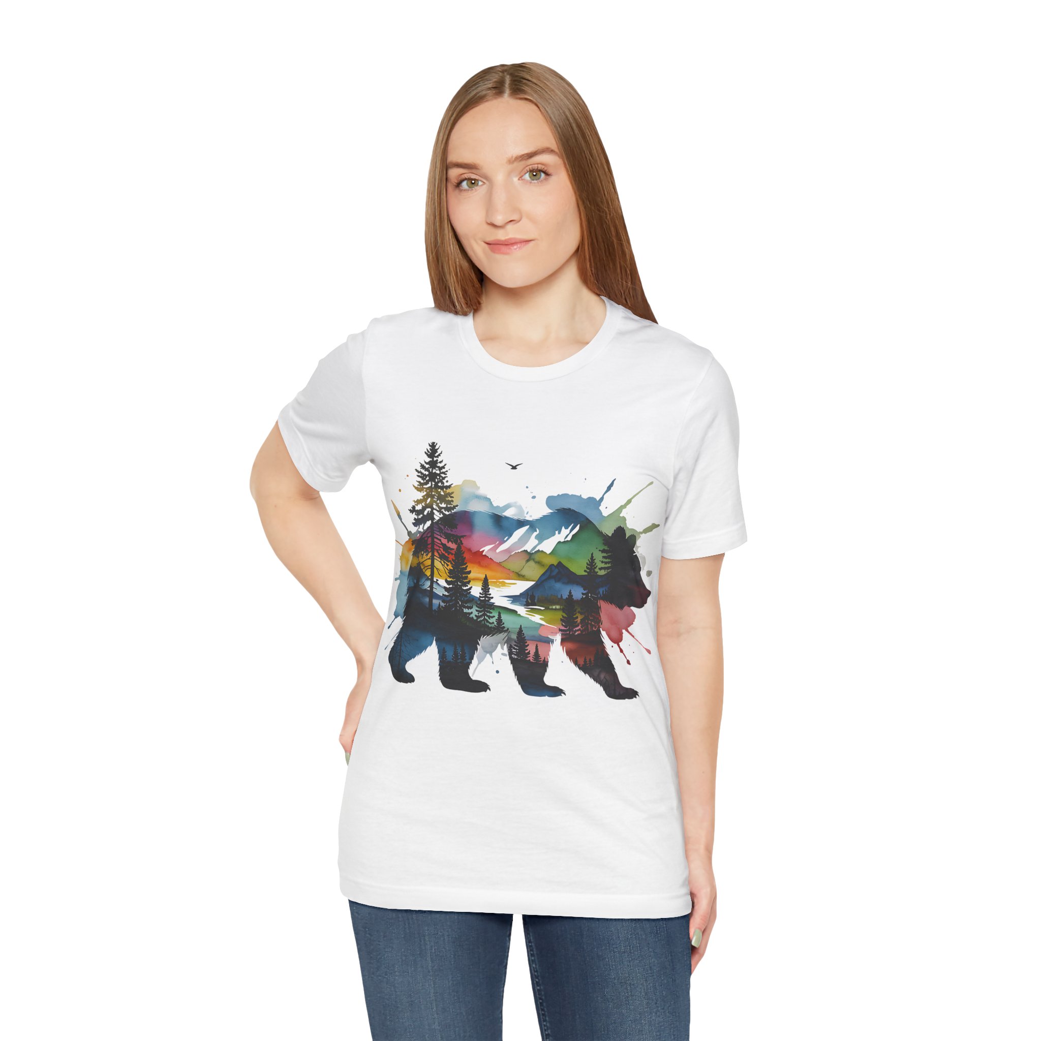 Wild Forest Bear T-Shirt – Watercolor Wildlife Silhouette - Image 3