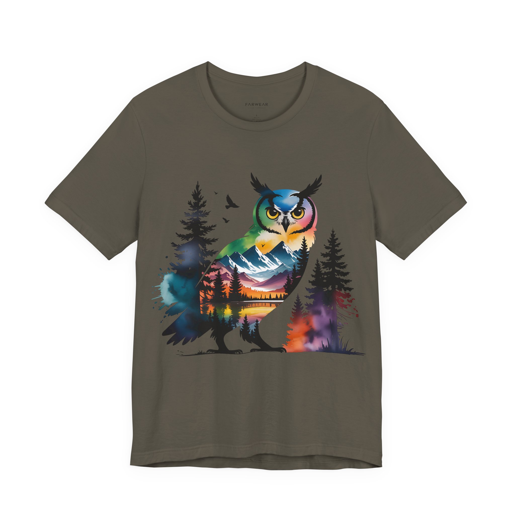 Wild Forest Owl T-Shirt – Watercolor Wildlife Silhouette - Image 10