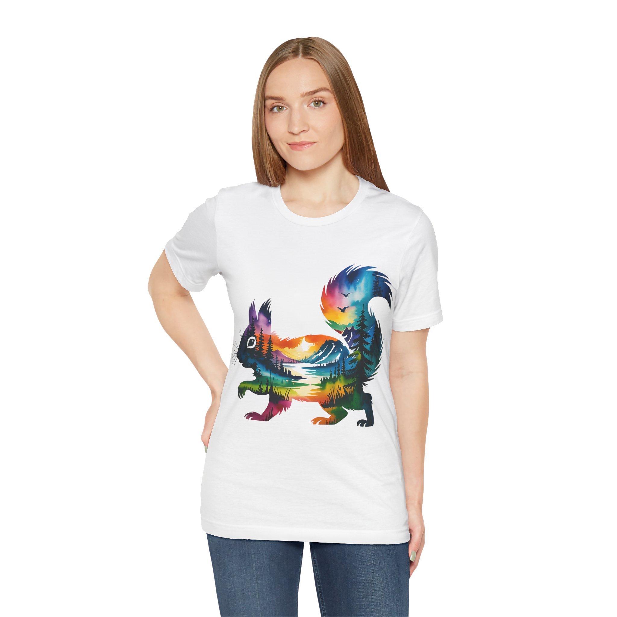 Wild Forest Squirrel T-Shirt – Watercolor Wildlife Silhouette - Image 3