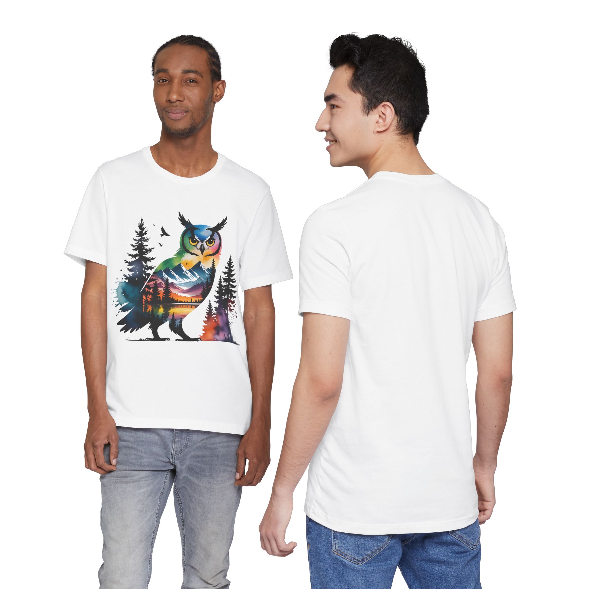 Wild Forest Owl T-Shirt – Watercolor Wildlife Silhouette - Image 5